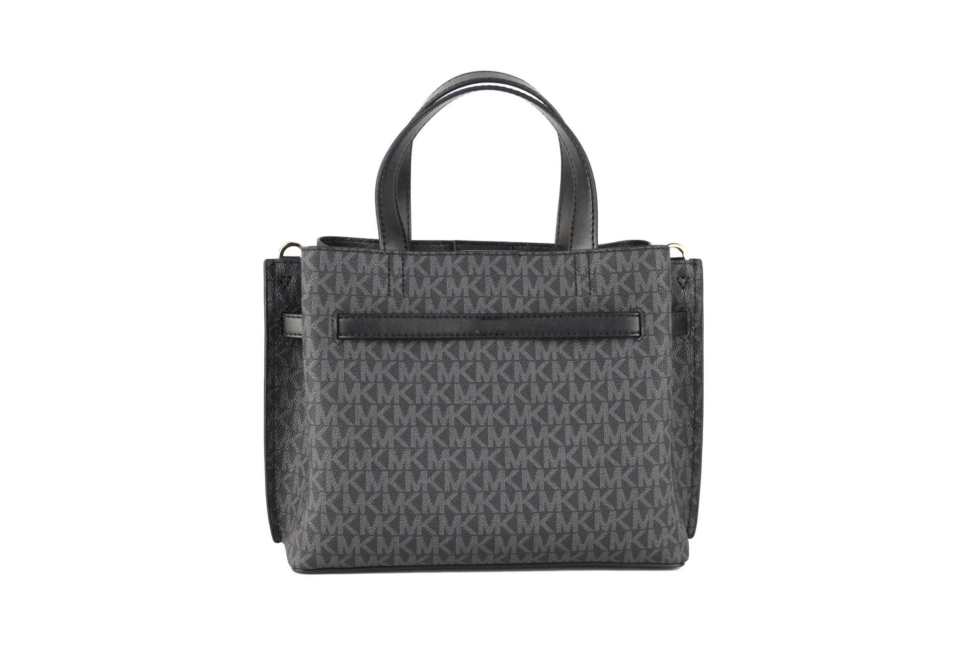 Michael Kors Emilia Small Black Signature PVC Satchel Crossbody Handbag Purse - ACCEXO