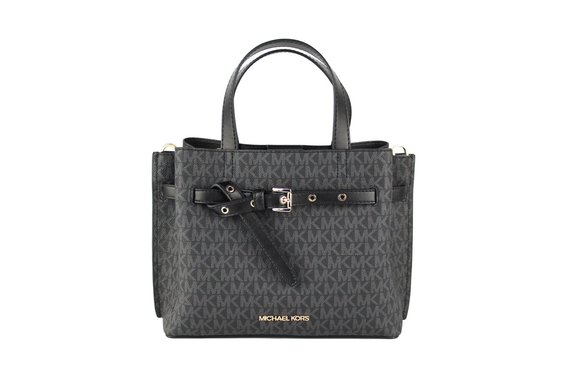 Michael Kors Emilia Small Black Signature PVC Satchel Crossbody Handbag Purse - ACCEXO