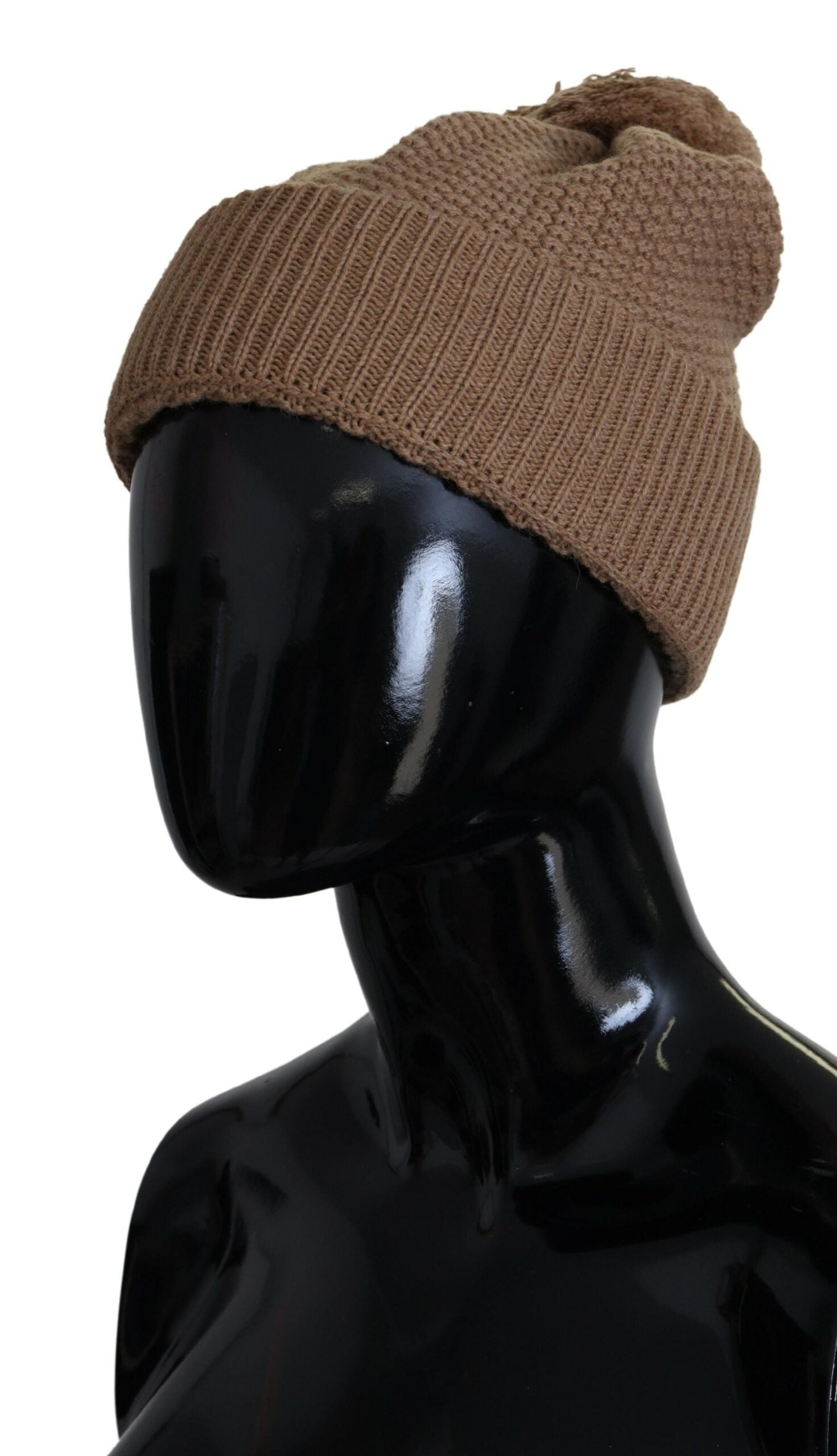 Dolce & Gabbana Elegant Camel Knit Beanie with Fur Accent - ACCEXO