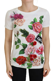 Dolce & Gabbana Elegant Multicolor Rose Print Cotton Tee - IT36|XXS