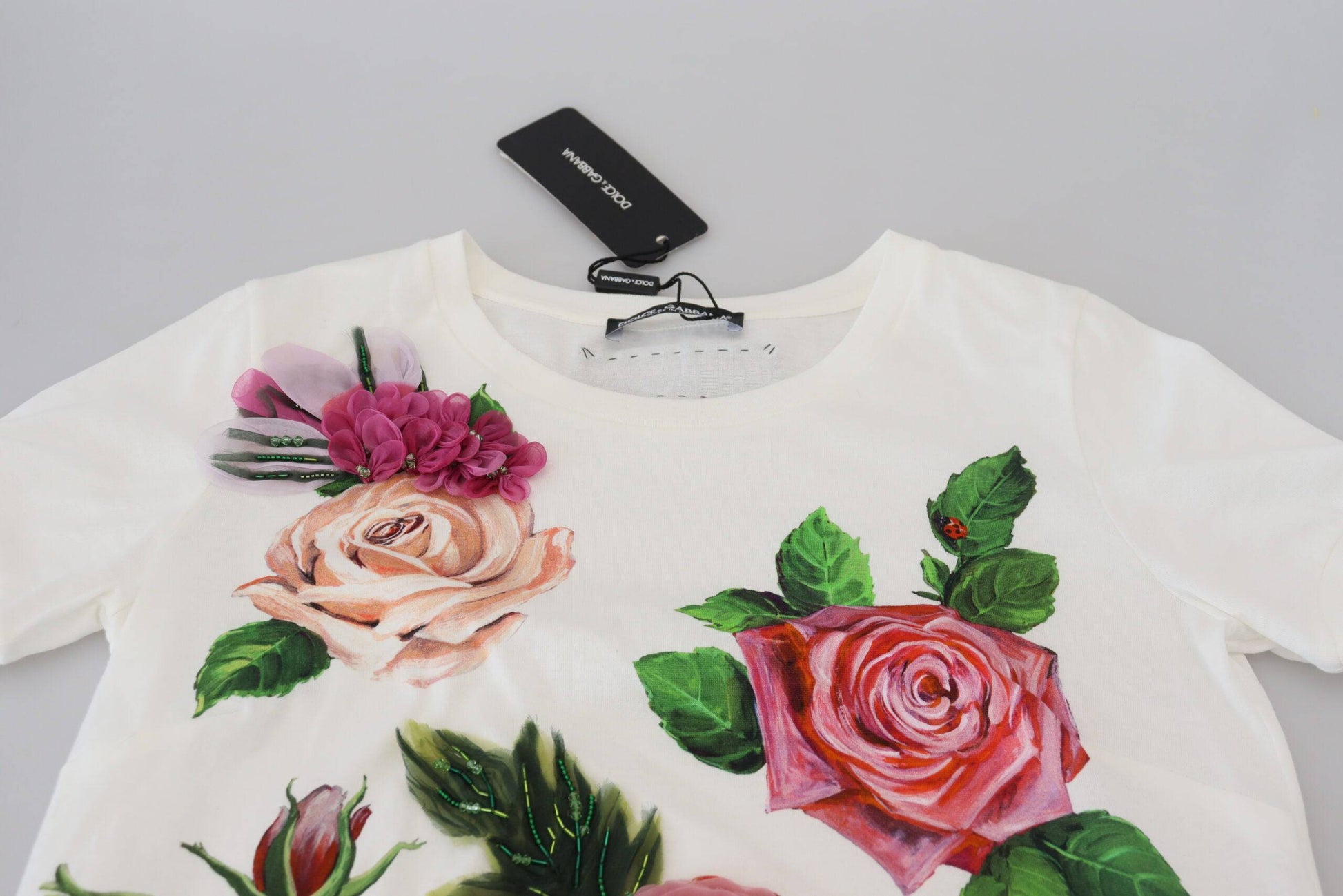 Dolce & Gabbana Elegant Multicolor Rose Print Cotton Tee - IT36|XXS