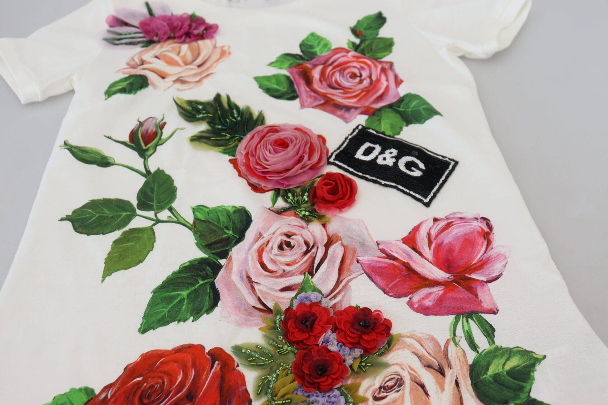 Dolce & Gabbana Elegant Multicolor Rose Print Cotton Tee - IT36|XXS