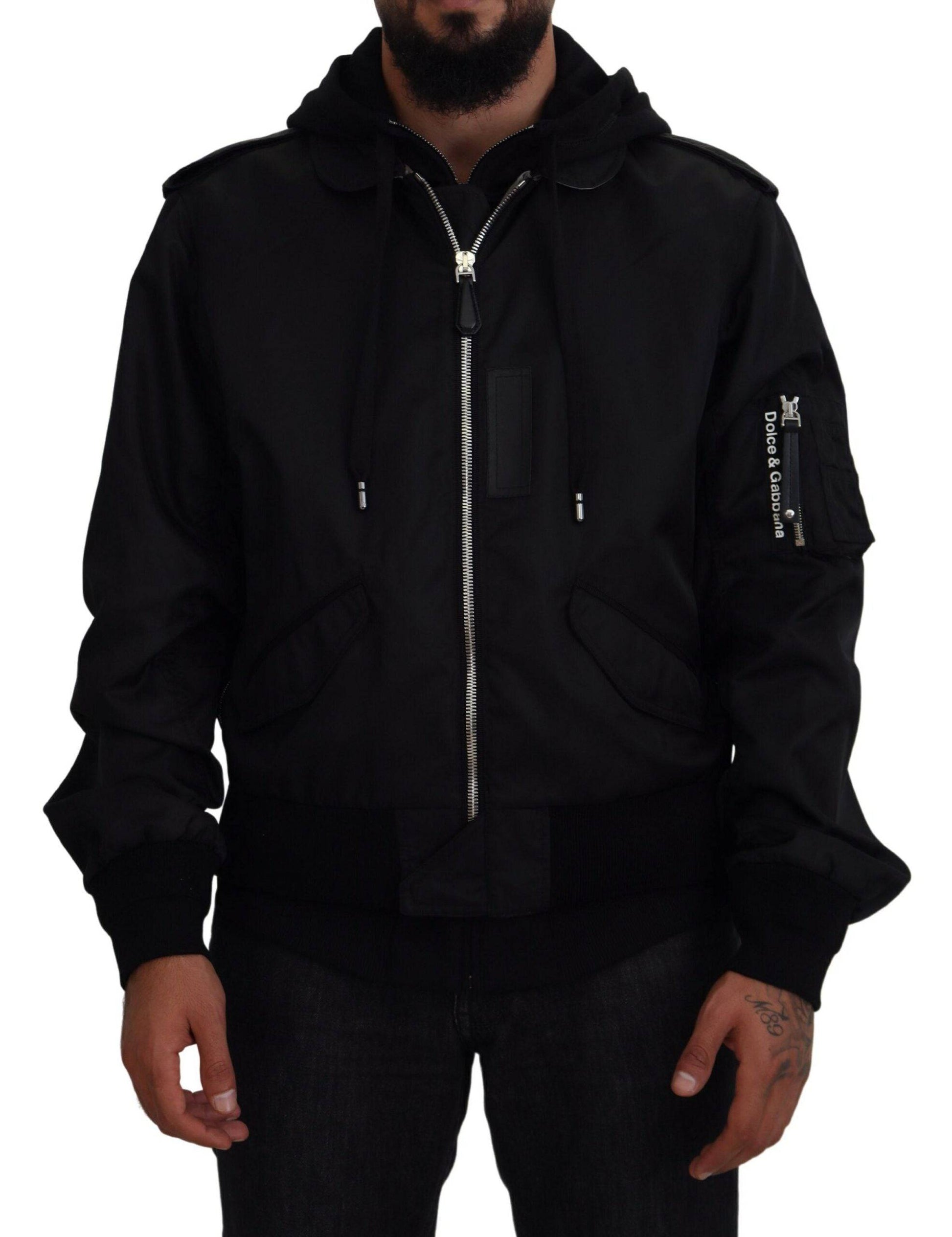 Dolce & Gabbana Sleek Black Hooded Bomber Jacket - IT50 | L