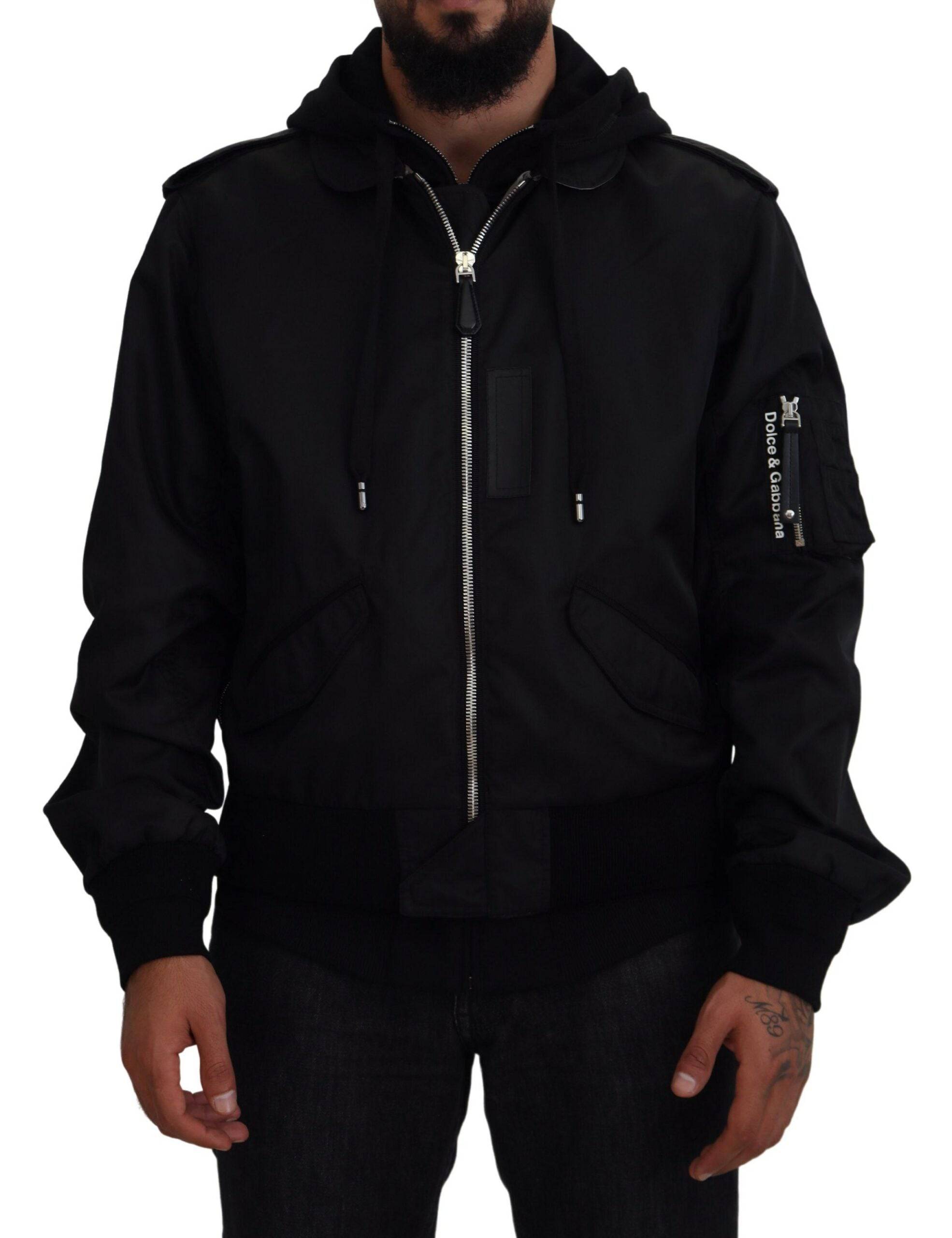 Dolce & Gabbana Sleek Black Hooded Bomber Jacket - IT50 | L