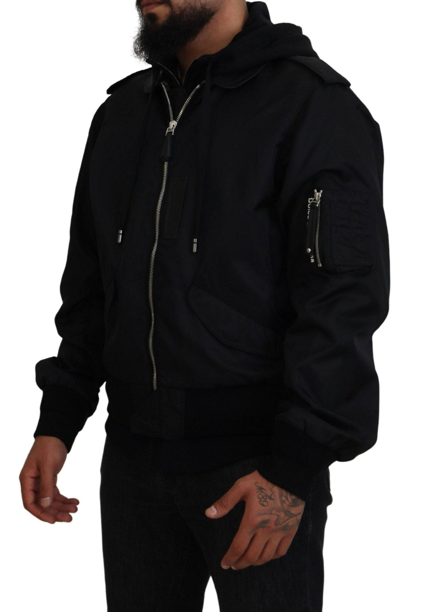 Dolce & Gabbana Sleek Black Hooded Bomber Jacket - IT50 | L