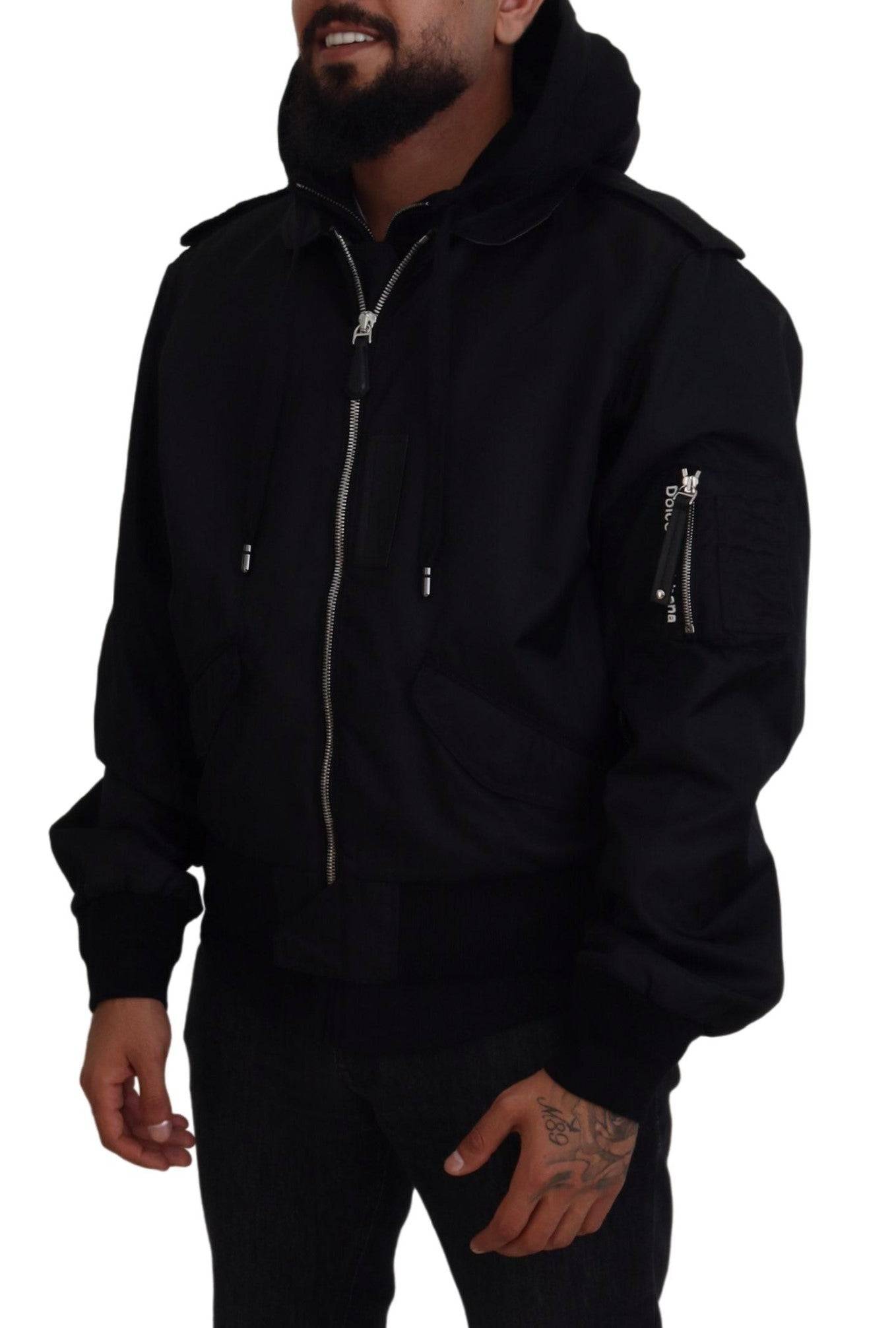 Dolce & Gabbana Sleek Black Hooded Bomber Jacket - IT50 | L