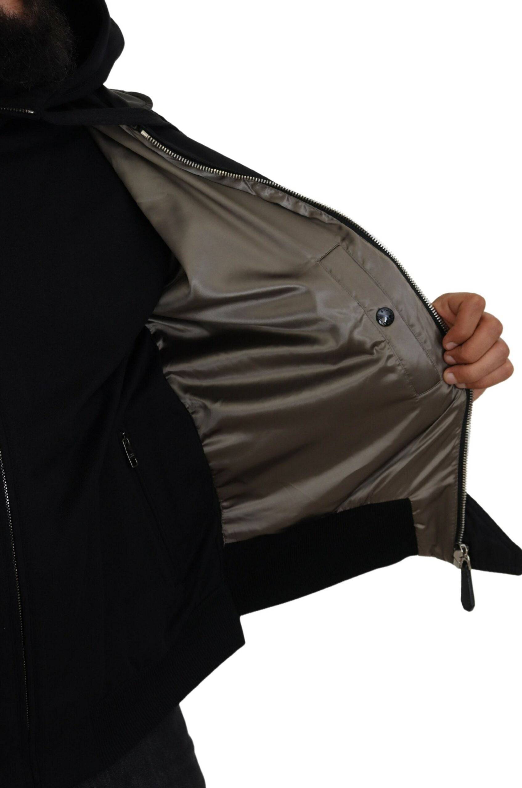 Dolce & Gabbana Sleek Black Hooded Bomber Jacket - IT50 | L