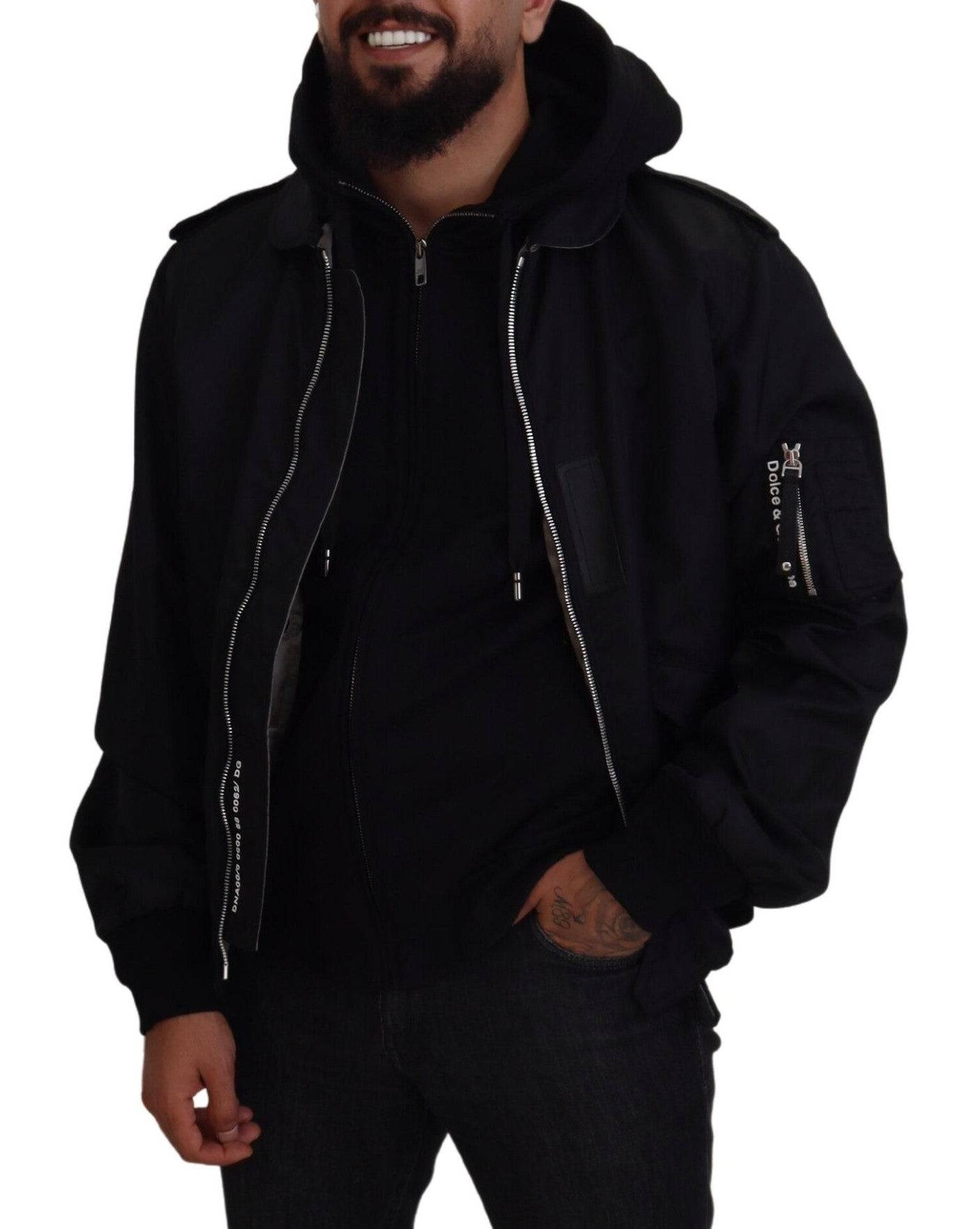 Dolce & Gabbana Sleek Black Hooded Bomber Jacket - IT50 | L