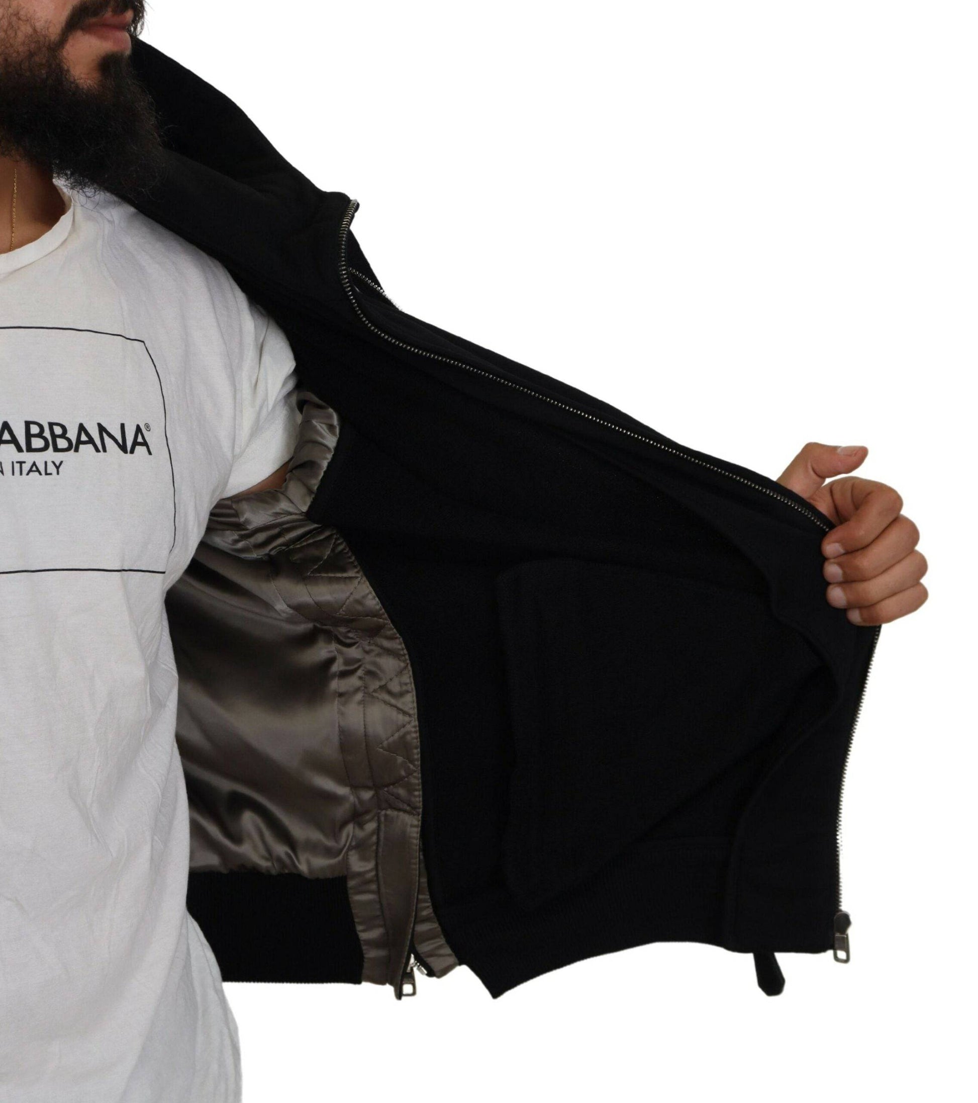 Dolce & Gabbana Sleek Black Hooded Bomber Jacket - IT50 | L