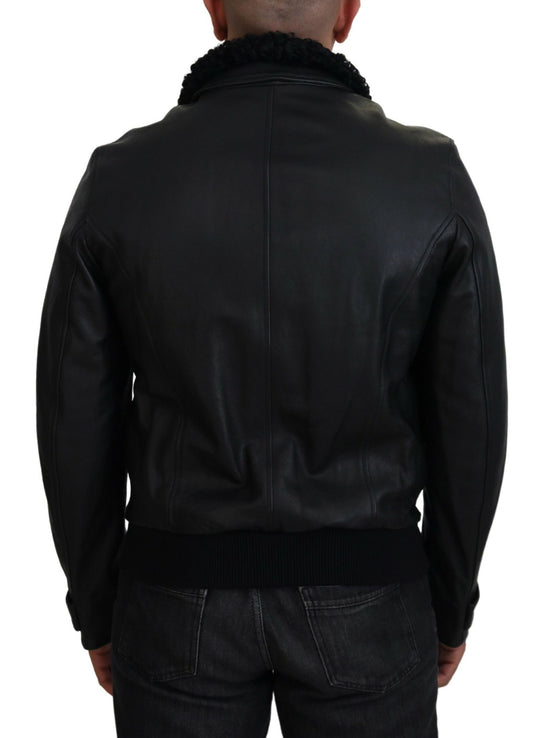 Dolce & Gabbana Chic Black Leather Silk-Lined Jacket