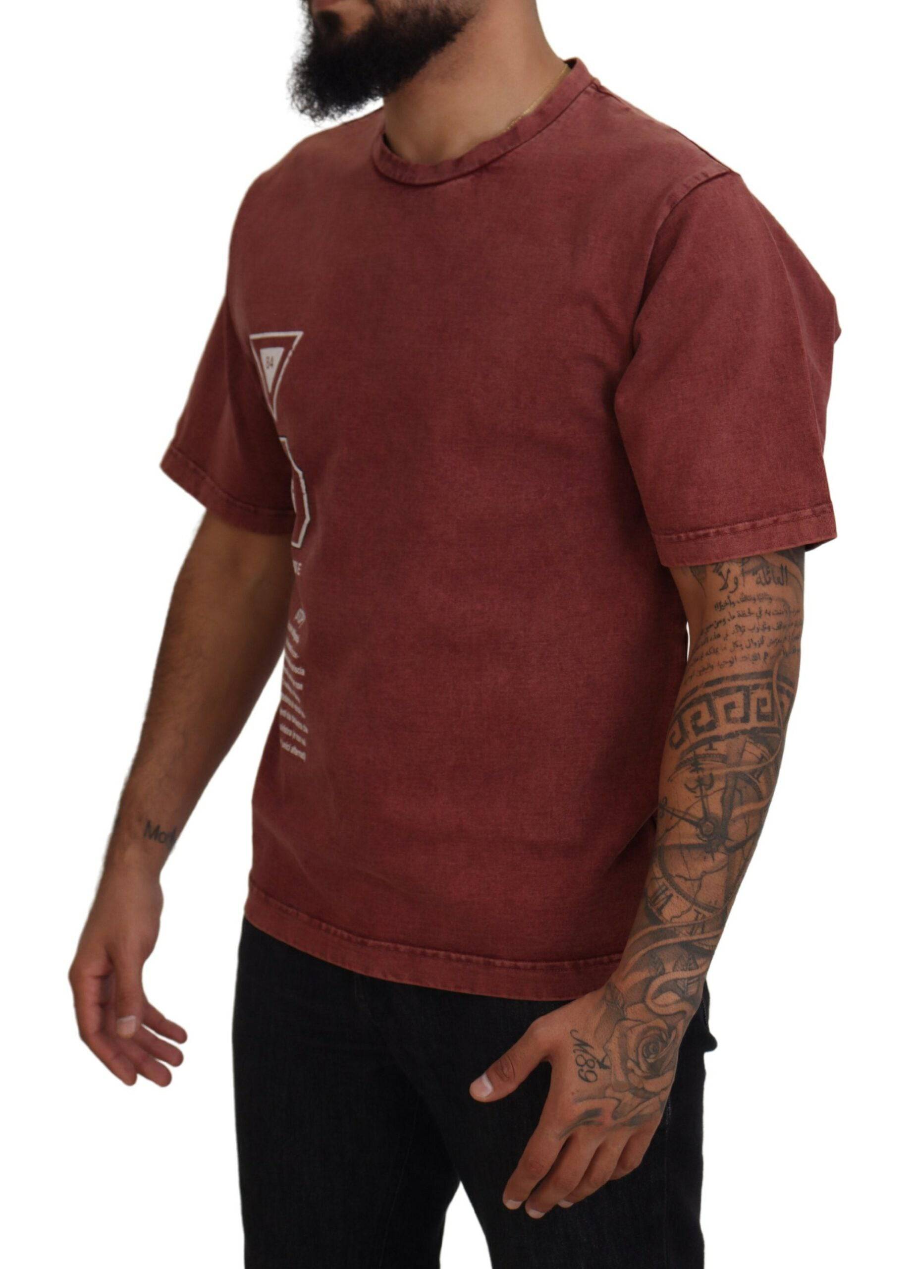 Dolce & Gabbana Elegant Maroon Printed Cotton Tee - IT46 | S