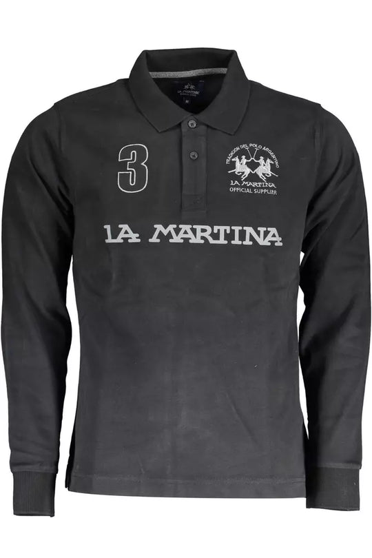 La Martina Black Cotton Men Polo Shirt