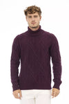 Alpha Studio Purple Merino Wool Men Sweater