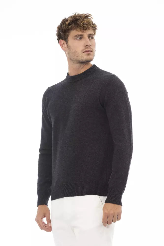 Alpha Studio Black Wool Men Sweater