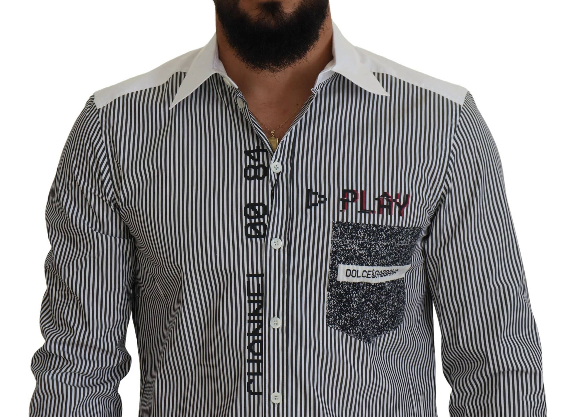Dolce & Gabbana Slim Fit Striped Casual Shirt with Channel Motive - ACCEXO