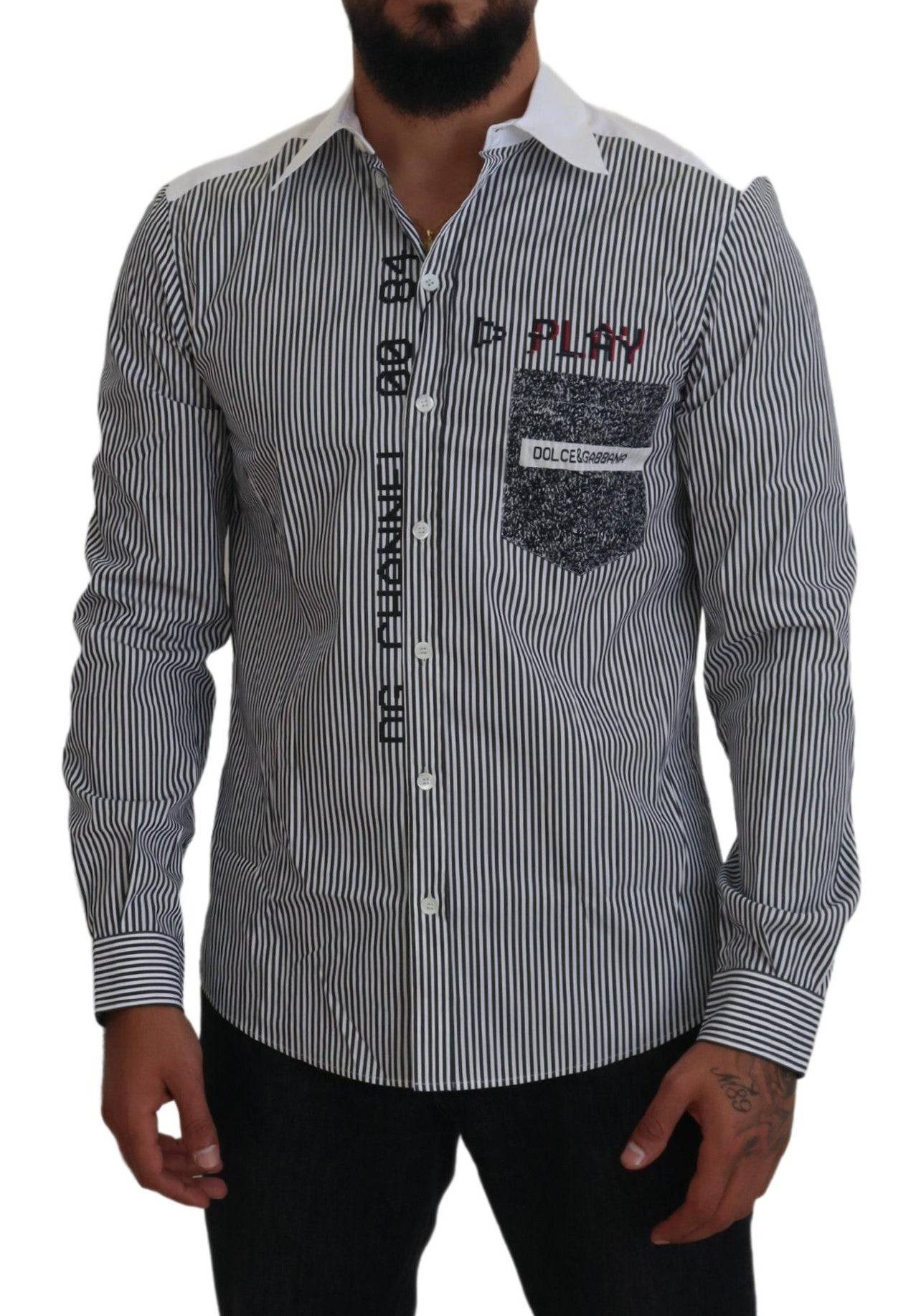 Dolce & Gabbana Slim Fit Striped Casual Shirt with Channel Motive - ACCEXO