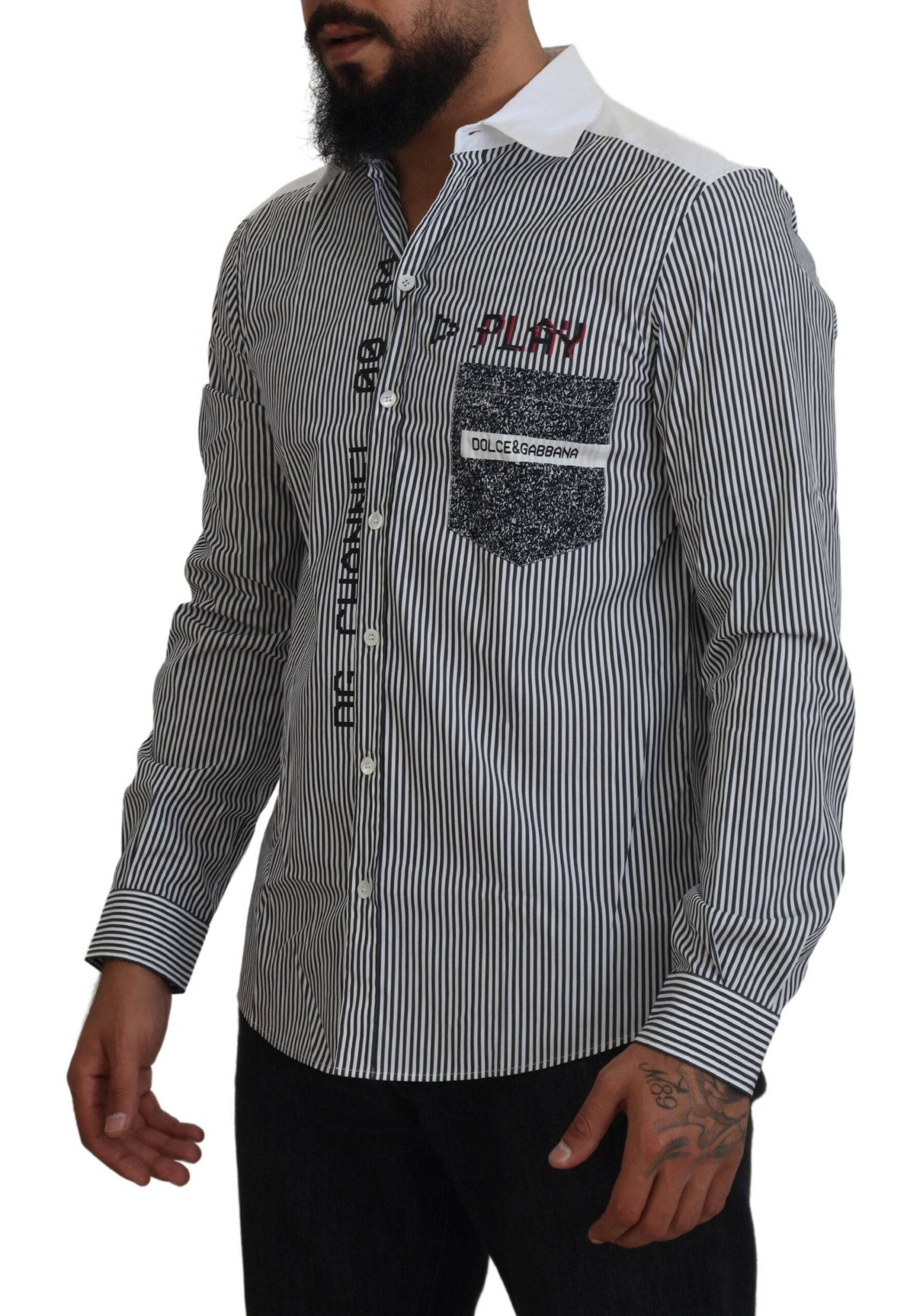 Dolce & Gabbana Slim Fit Striped Casual Shirt with Channel Motive - ACCEXO