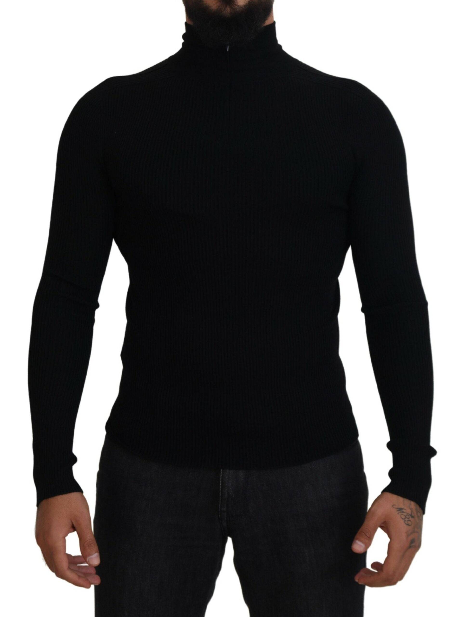 Dolce & Gabbana Elegant Black Wool Half Zip Turtleneck Sweater - ACCEXO