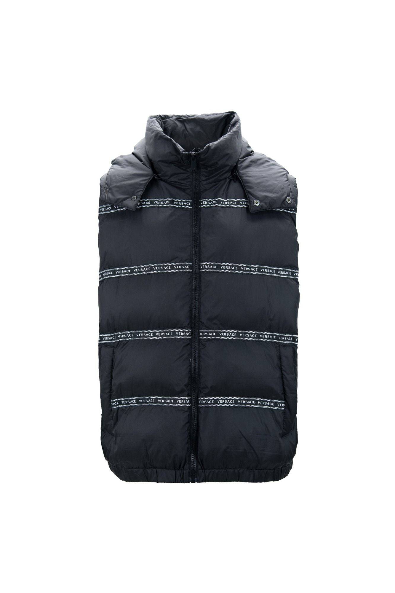 Versace Elegant Black Logo Band Vest with Detachable Hood - ACCEXO