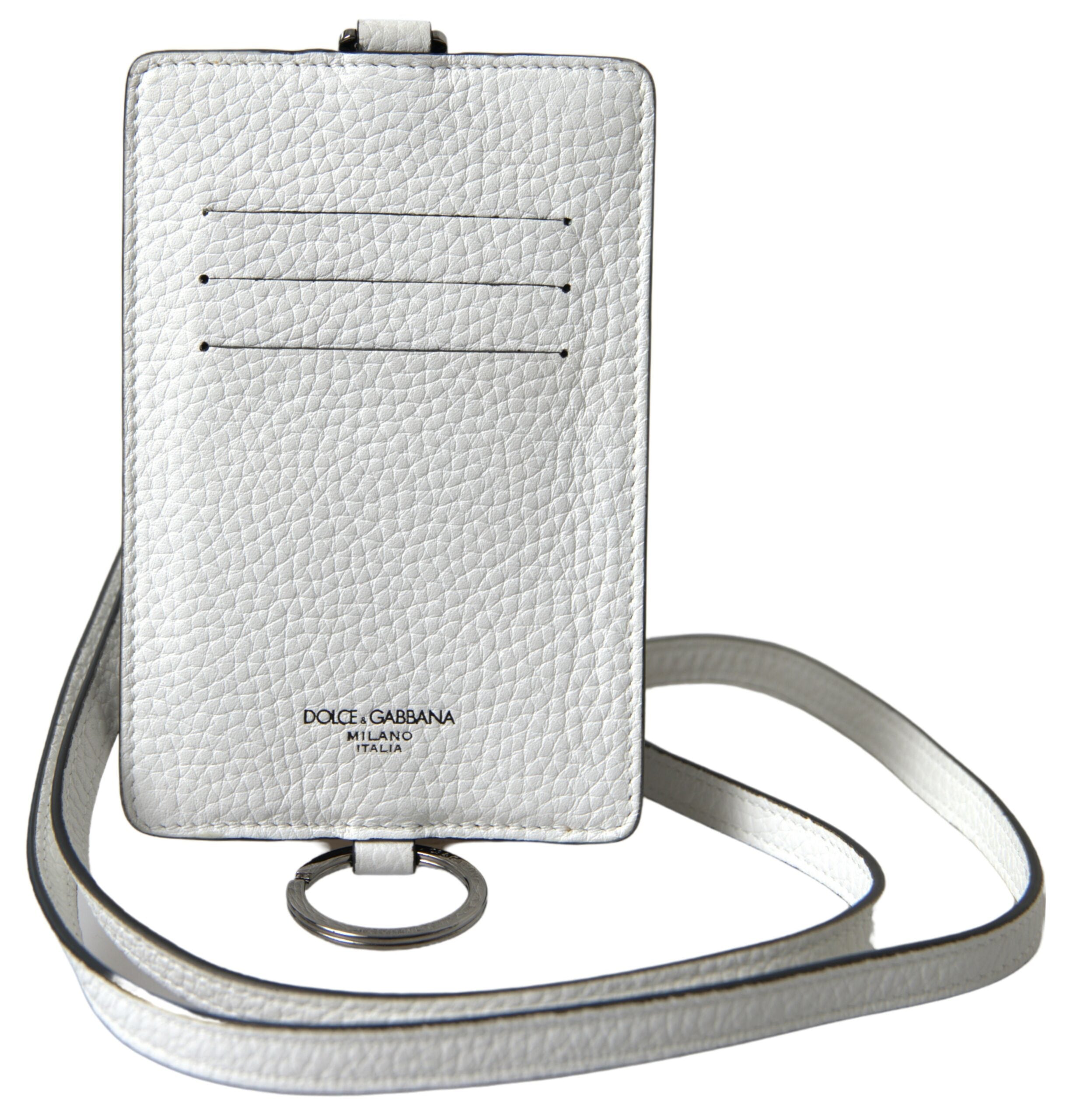 Dolce & Gabbana Elegant White Leather Cardholder Lanyard - ACCEXO