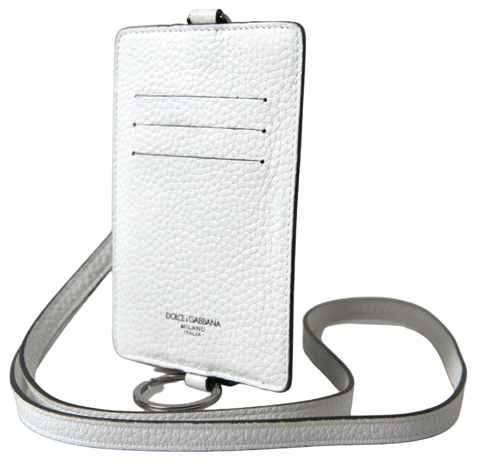 Dolce & Gabbana Elegant White Leather Cardholder Lanyard - ACCEXO