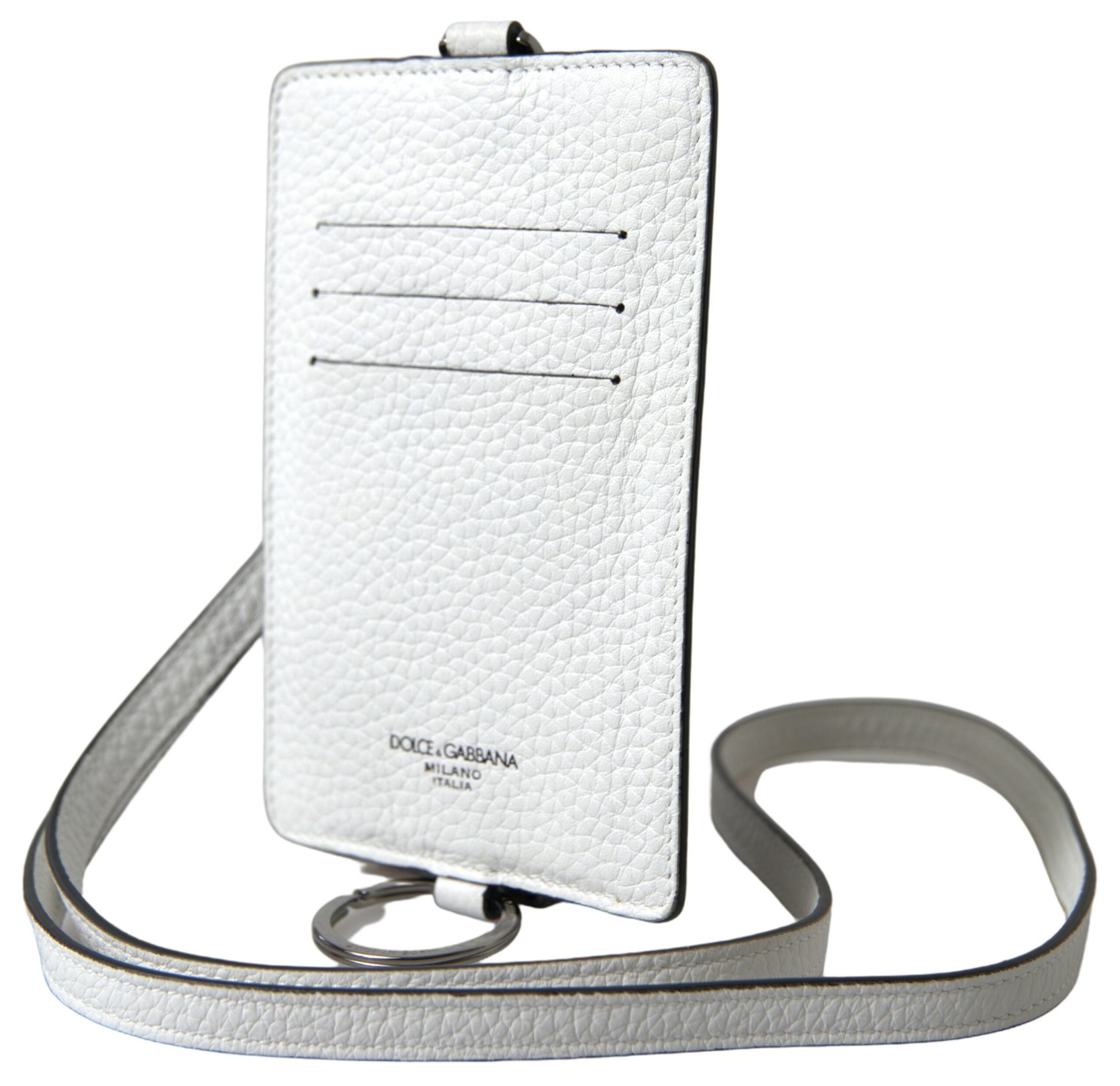 Dolce & Gabbana Elegant White Leather Cardholder Lanyard - ACCEXO