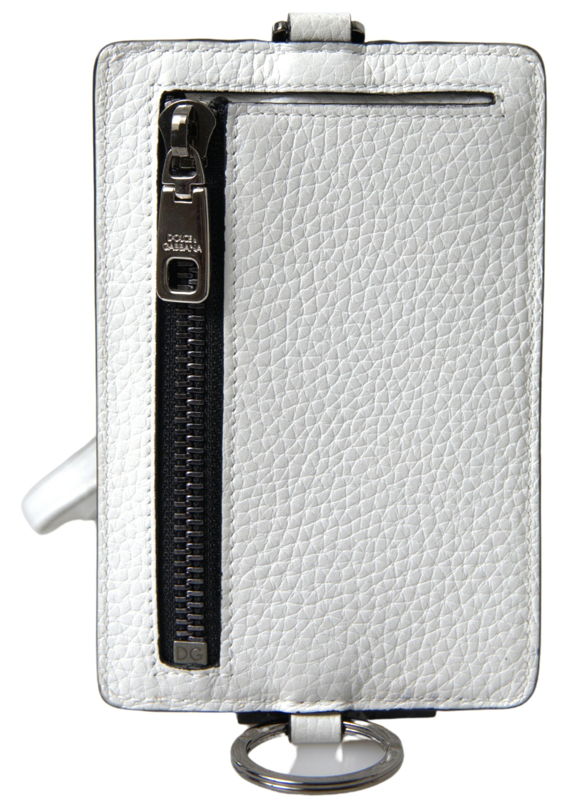 Dolce & Gabbana Elegant White Leather Cardholder Lanyard - ACCEXO