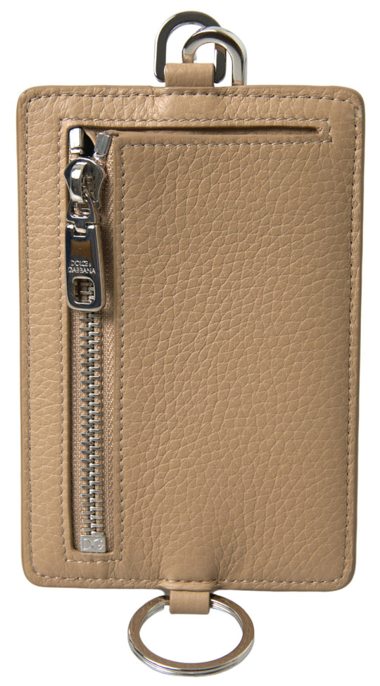 Dolce & Gabbana Elegant Beige Leather Cardholder Wallet