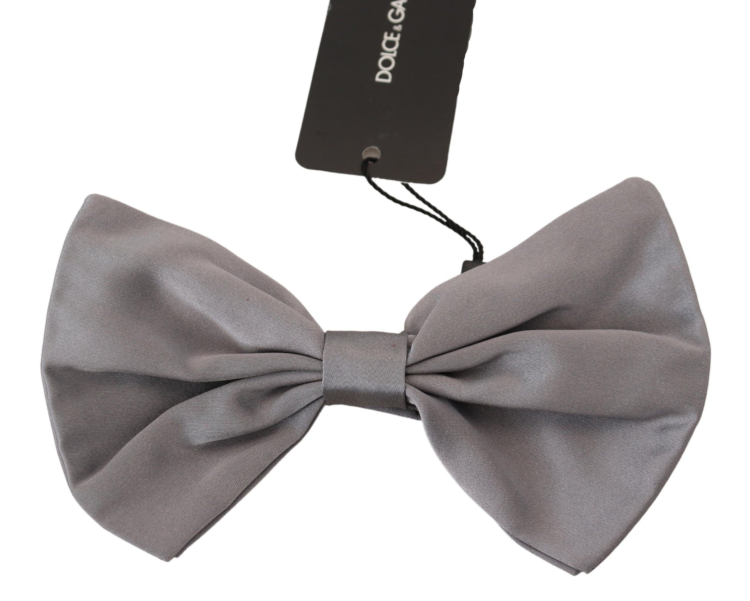Dolce & Gabbana Elegant Silver Gray Silk Bow Tie - ACCEXO