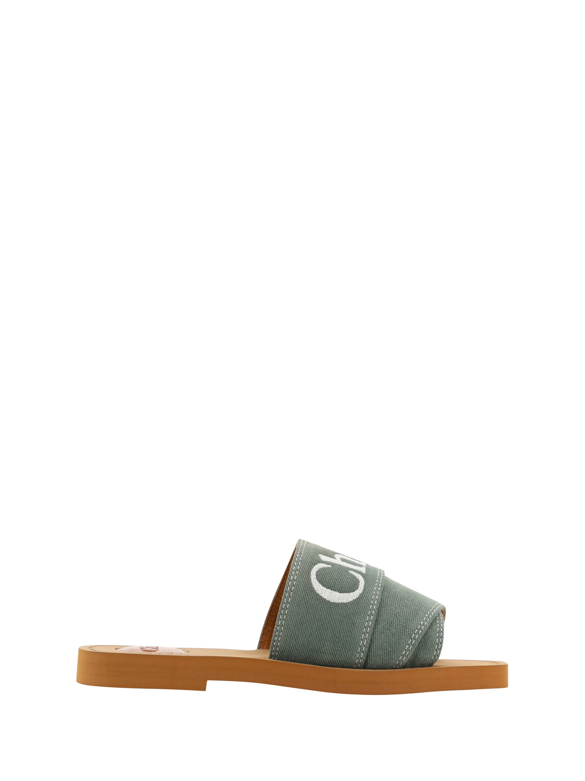 Chloé Elegant Forest Green Cotton Slides - ACCEXO