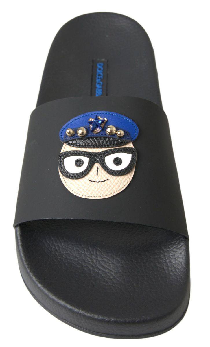 Dolce & Gabbana Elegant Black Leather Slide Sandals - ACCEXO