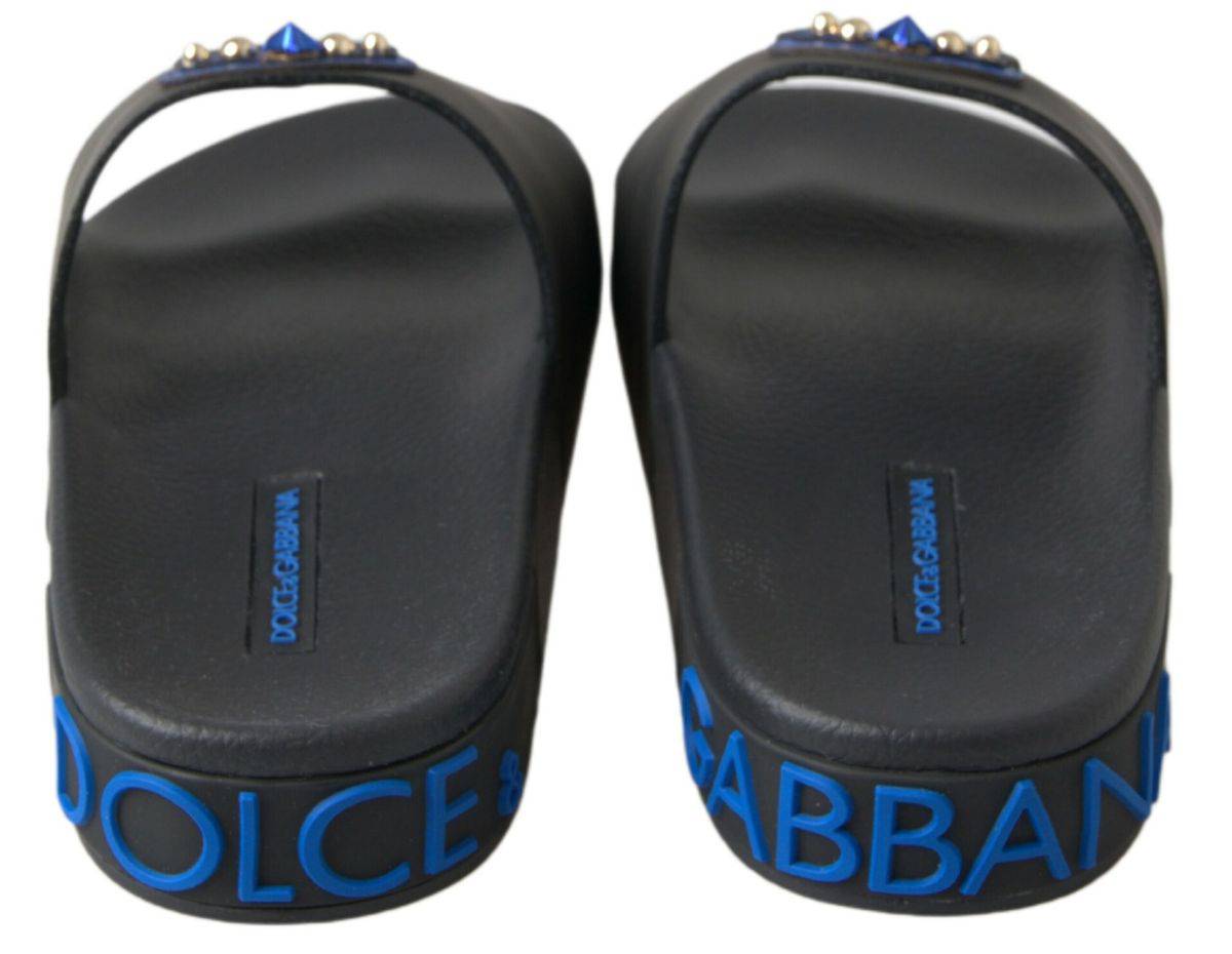 Dolce & Gabbana Elegant Black Leather Slide Sandals - ACCEXO