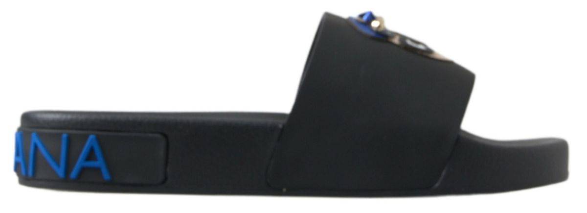 Dolce & Gabbana Elegant Black Leather Slide Sandals - ACCEXO
