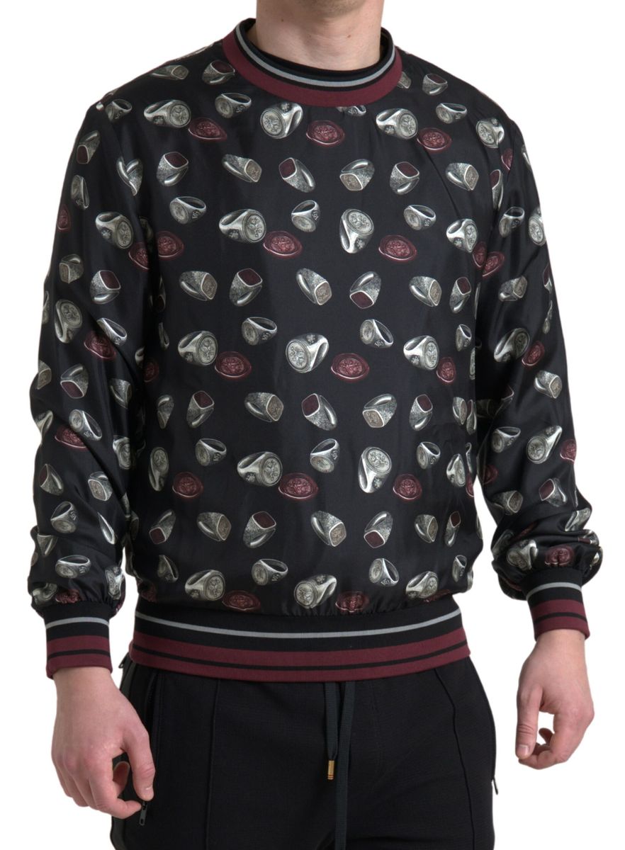 Dolce & Gabbana Elegant Silk Crewneck Pullover - Black Multicolor - ACCEXO