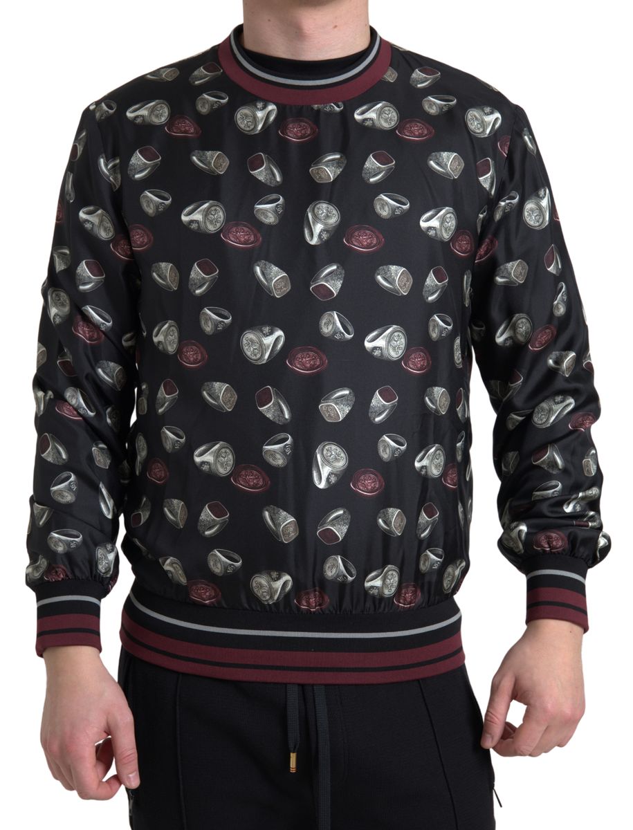 Dolce & Gabbana Elegant Silk Crewneck Pullover - Black Multicolor - ACCEXO