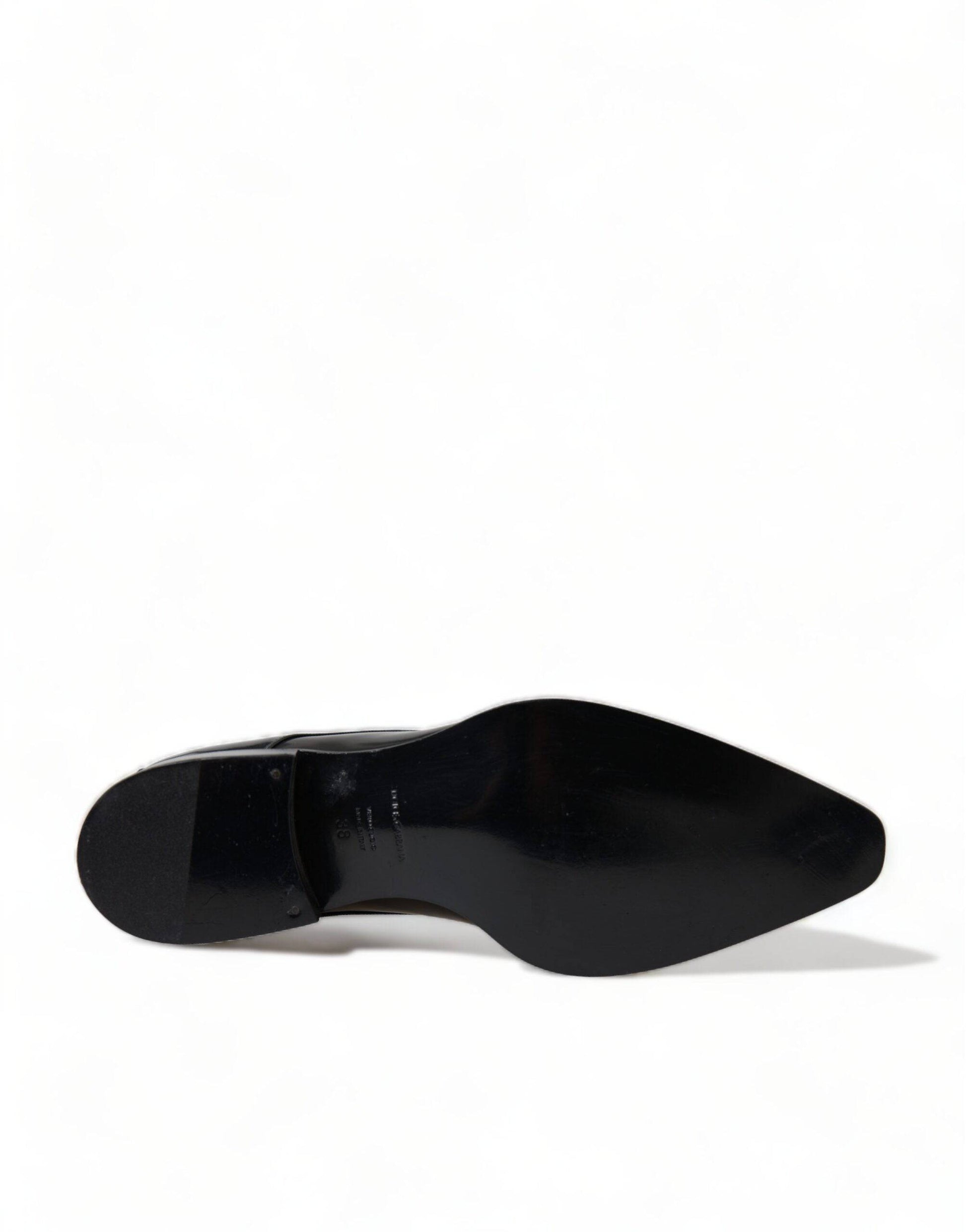 Dolce & Gabbana Elegant Black Leather Formal Flats - ACCEXO
