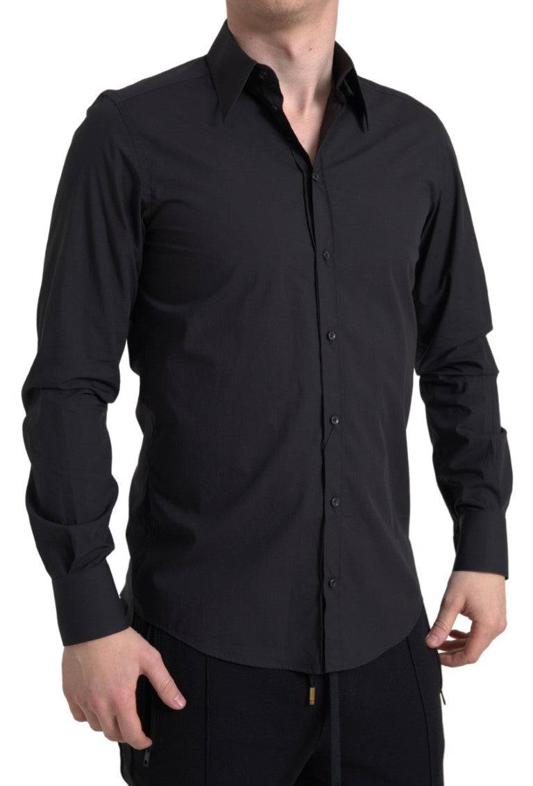 Dolce & Gabbana Elegant Slim Fit Black Cotton Dress Shirt - ACCEXO