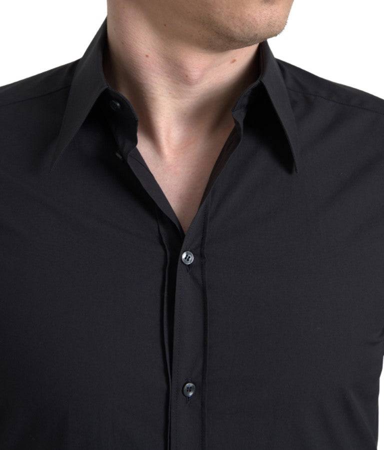 Dolce & Gabbana Elegant Slim Fit Black Cotton Dress Shirt - ACCEXO