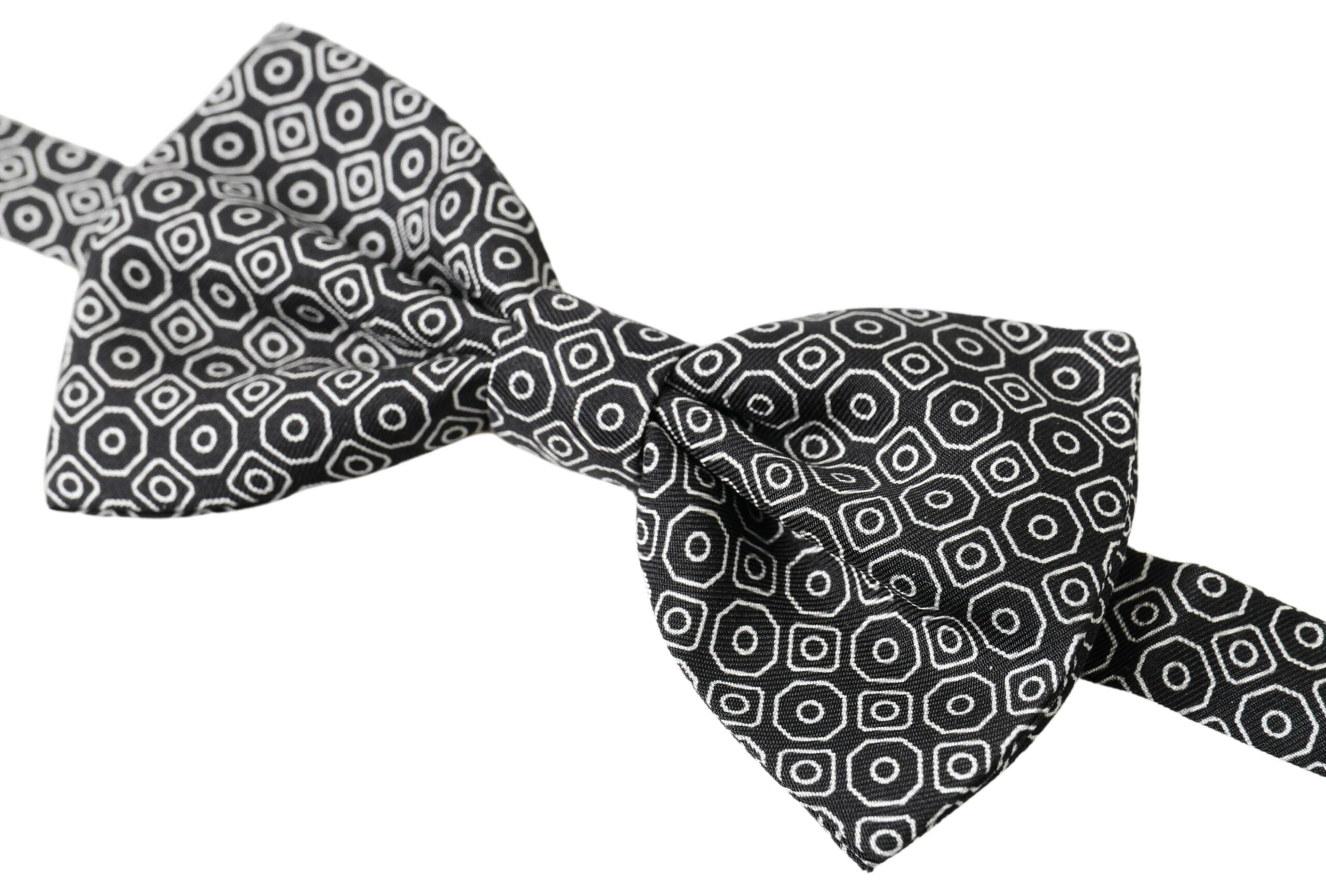Dolce & Gabbana Elegant Black and White Silk Bow Tie - ACCEXO