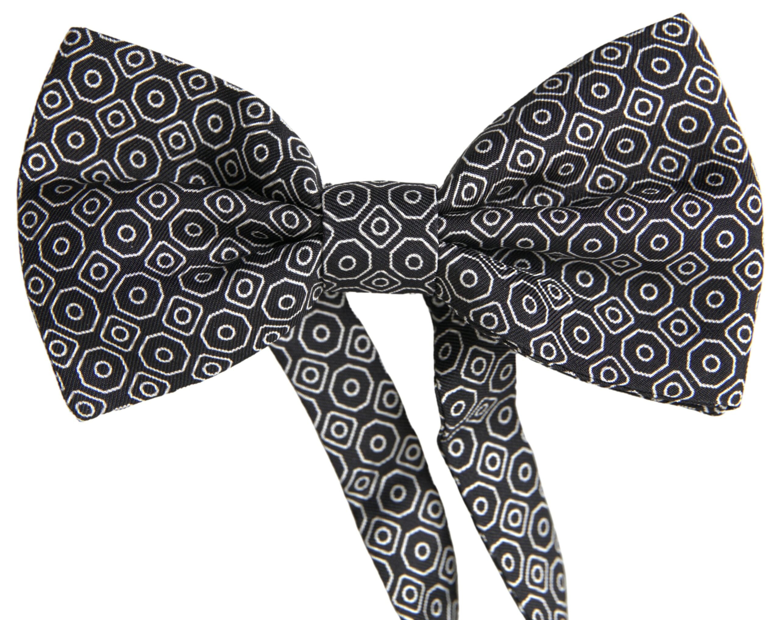 Dolce & Gabbana Elegant Black and White Silk Bow Tie - ACCEXO
