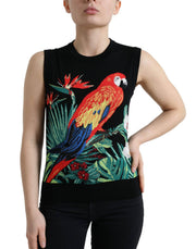 Dolce & Gabbana Elegant Crew Neck Wool Silk Tank with Bird Embroidery - ACCEXO