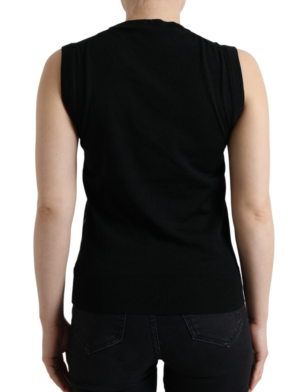 Dolce & Gabbana Elegant Crew Neck Wool Silk Tank with Bird Embroidery