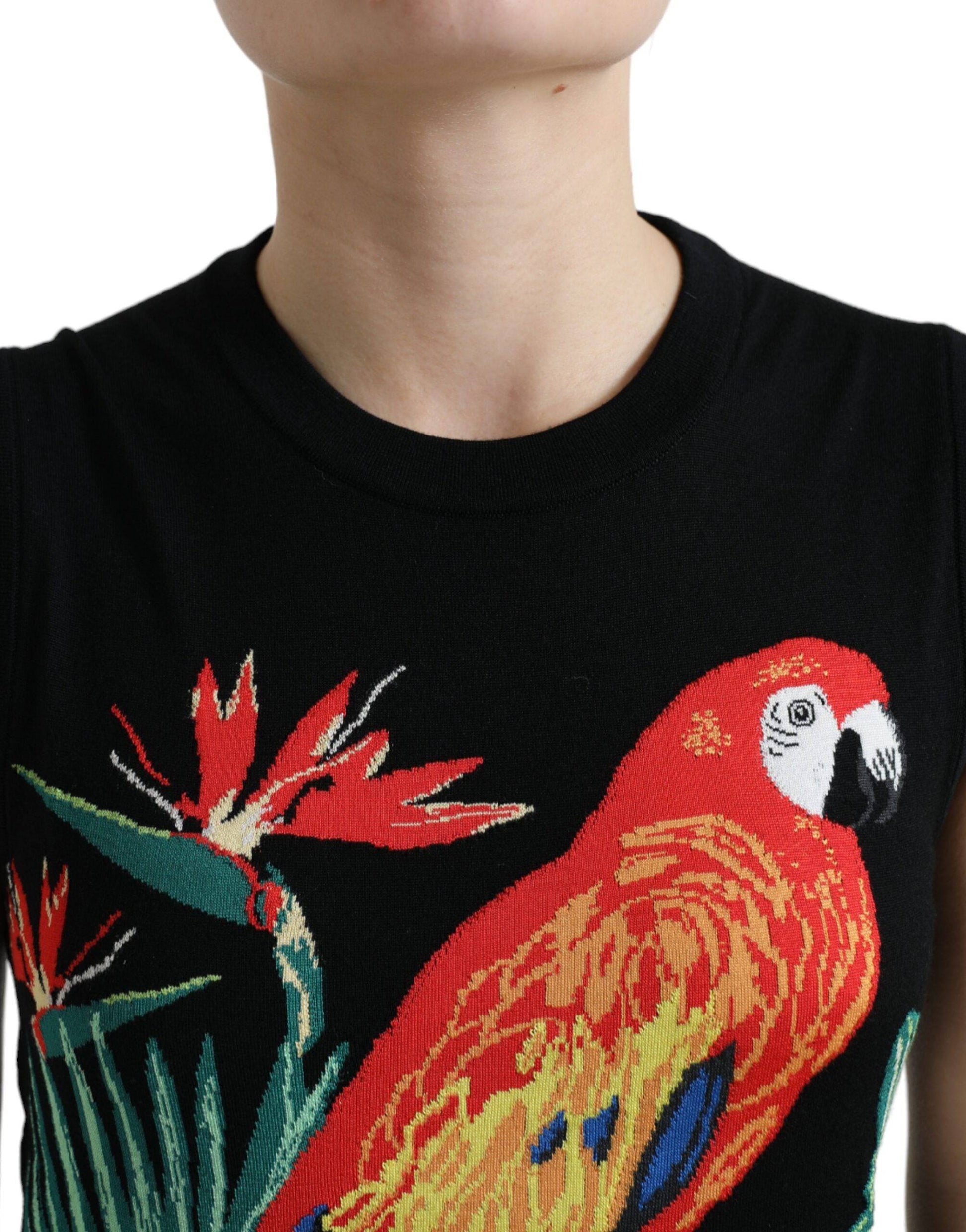 Dolce & Gabbana Elegant Crew Neck Wool Silk Tank with Bird Embroidery - ACCEXO