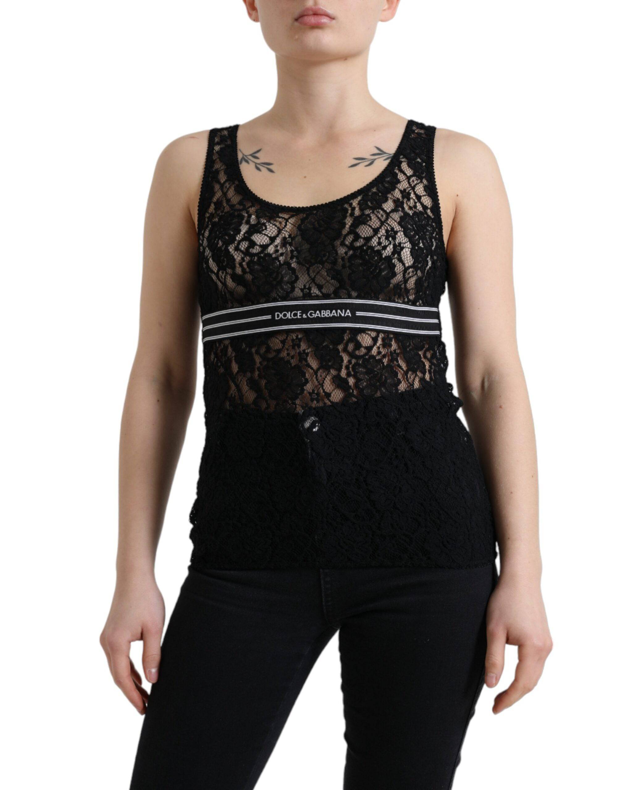 Dolce & Gabbana Elegant Lace Tank Top with Logo Stripe - ACCEXO