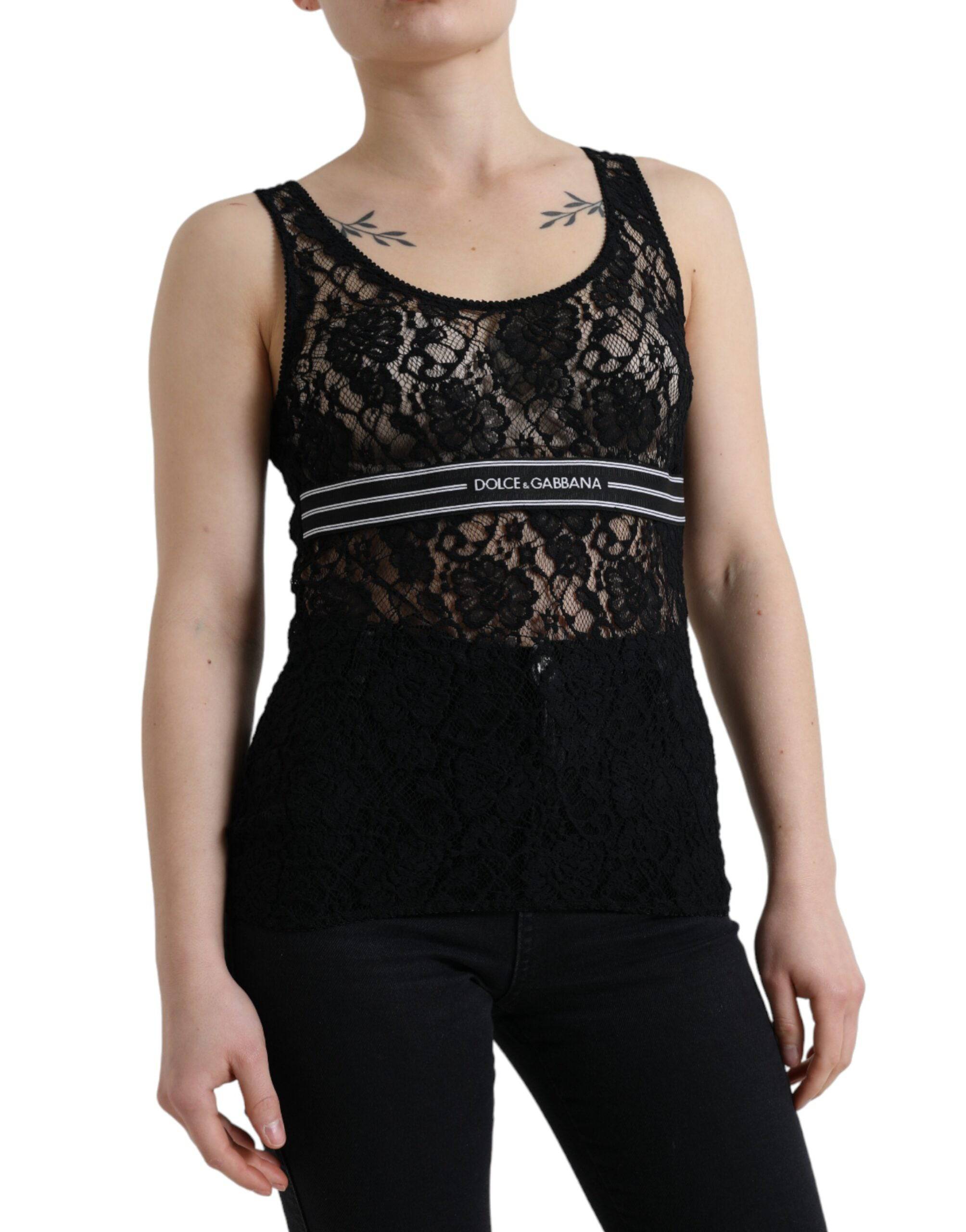 Dolce & Gabbana Elegant Lace Tank Top with Logo Stripe - ACCEXO
