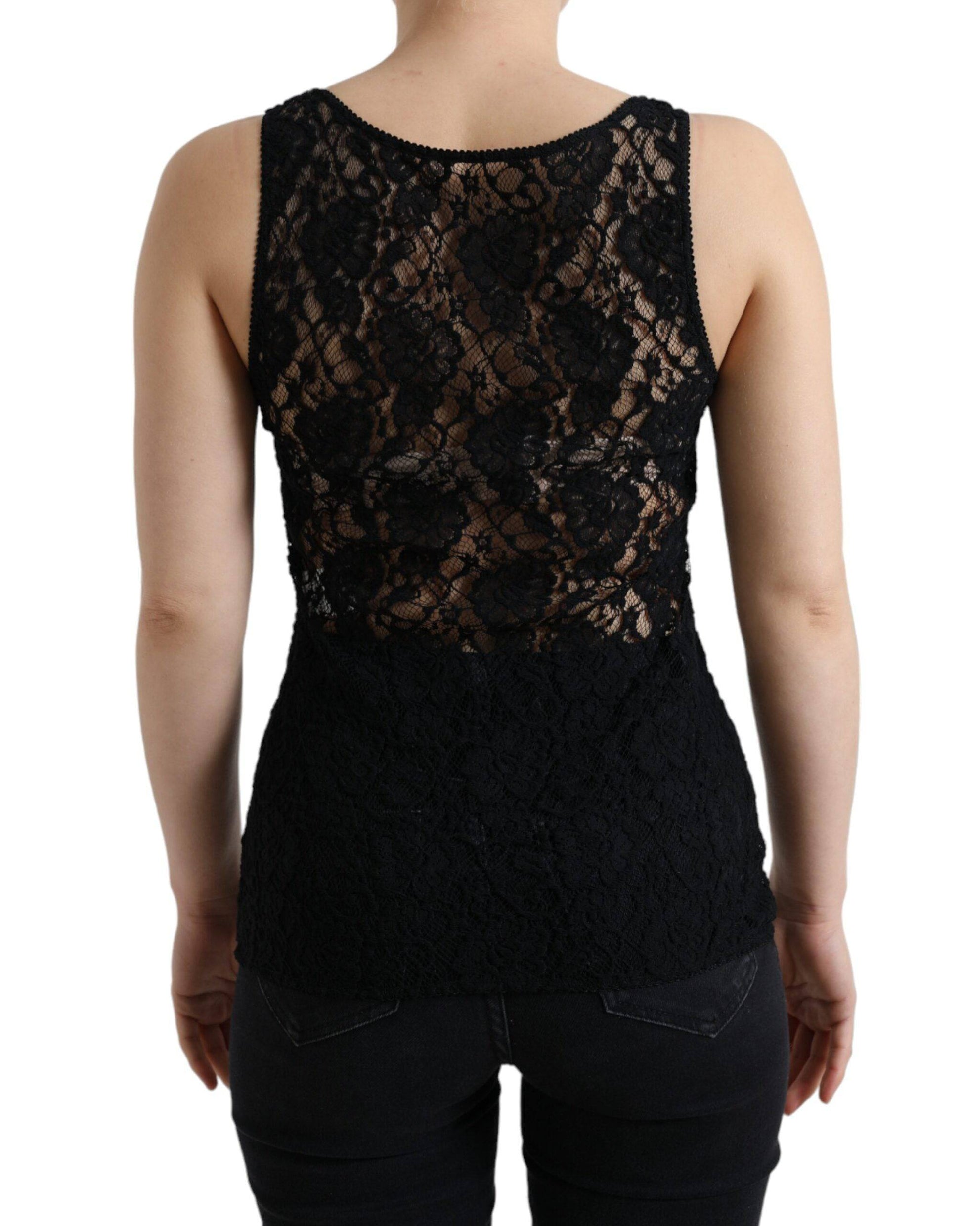Dolce & Gabbana Elegant Lace Tank Top with Logo Stripe - ACCEXO