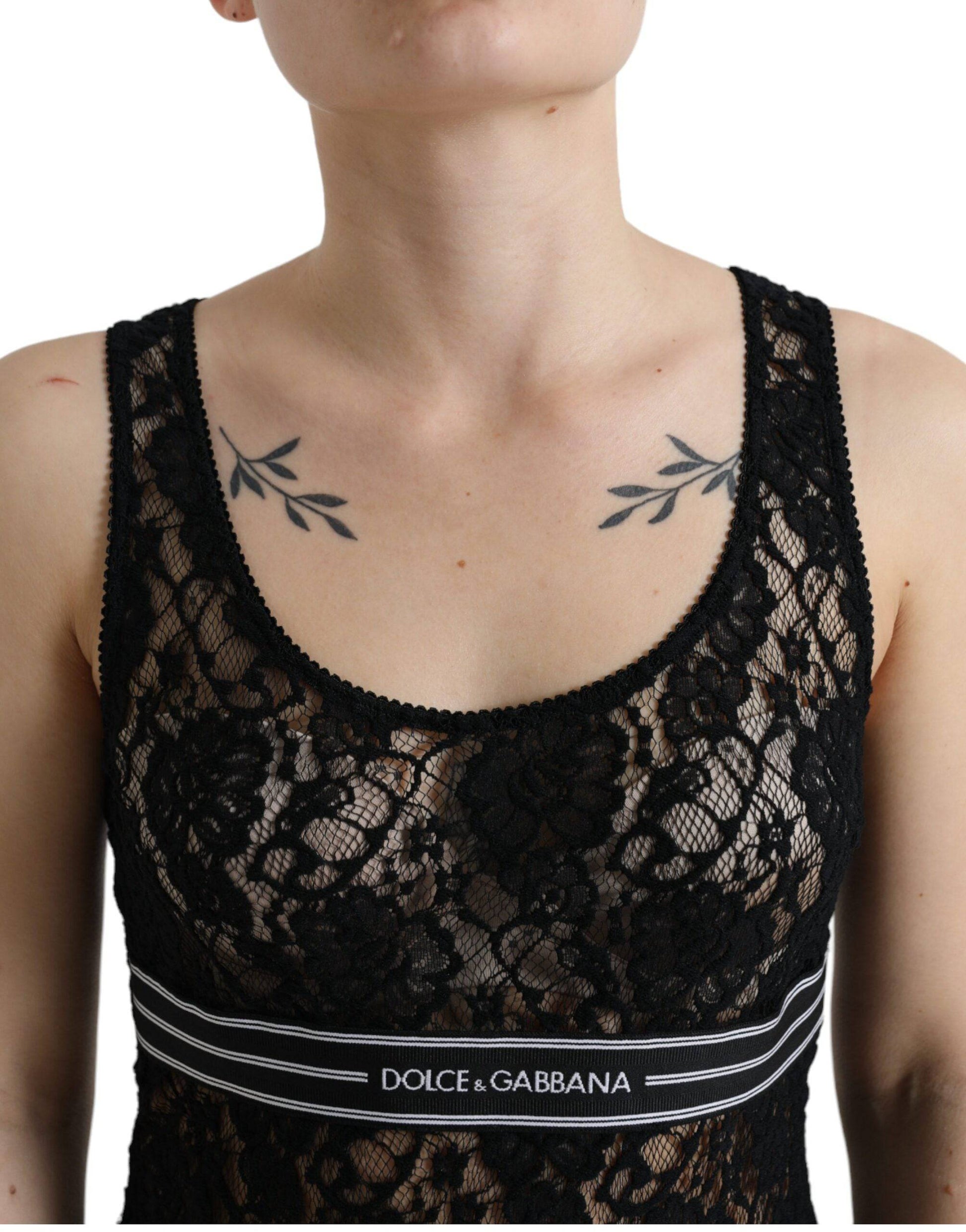 Dolce & Gabbana Elegant Lace Tank Top with Logo Stripe - ACCEXO