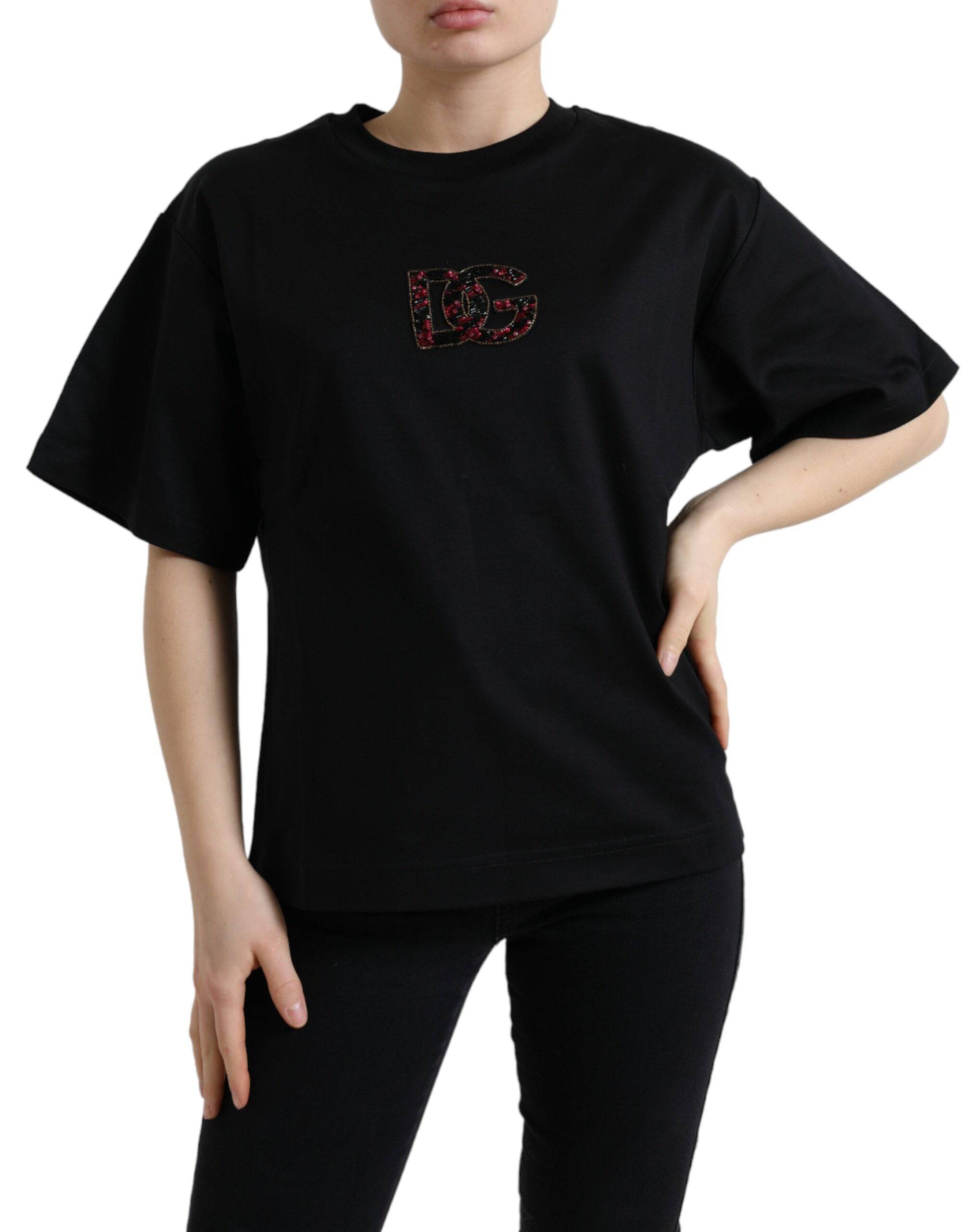 Dolce & Gabbana Elegant Black Crystal-Embellished T-Shirt - ACCEXO