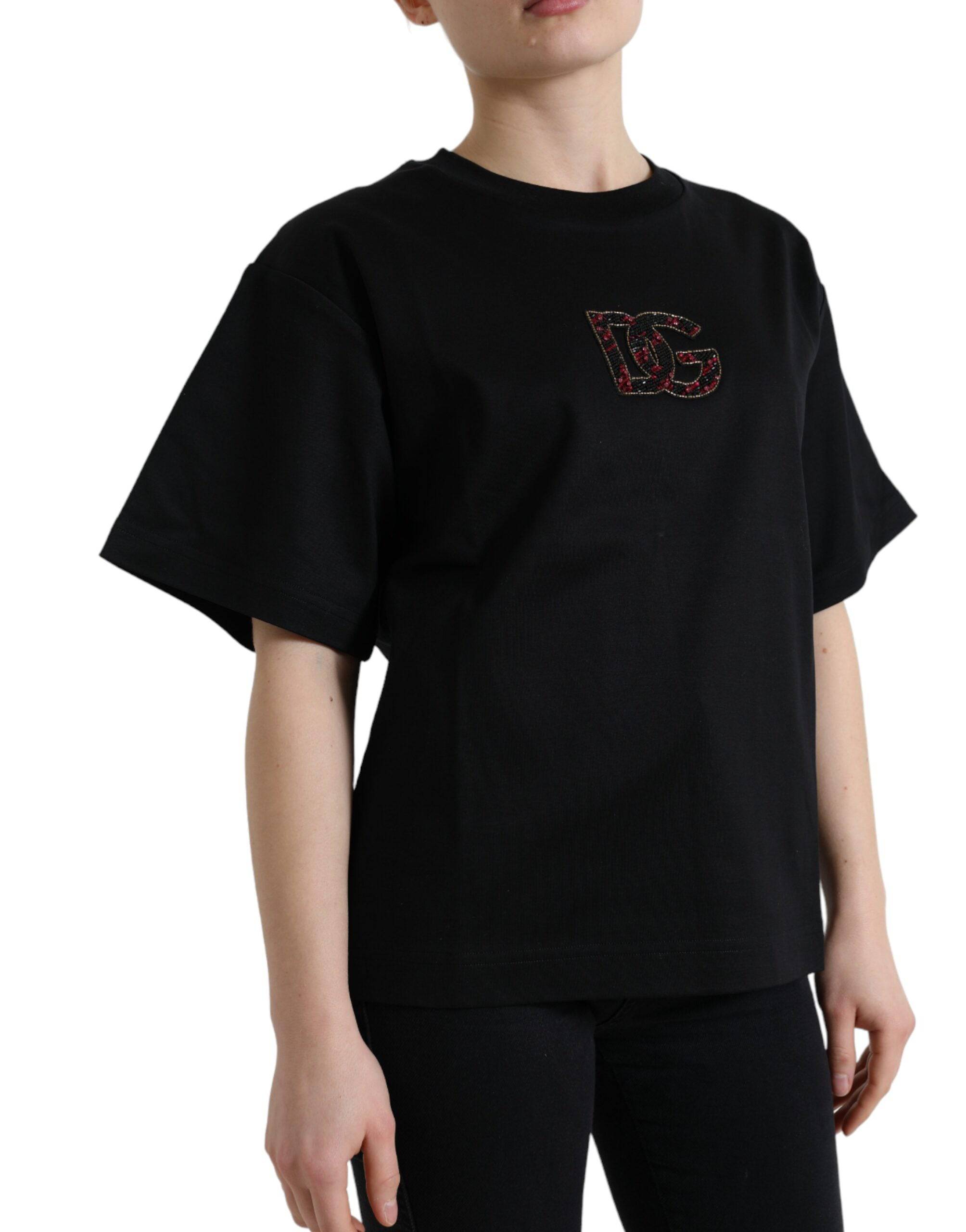 Dolce & Gabbana Elegant Black Crystal-Embellished T-Shirt - ACCEXO