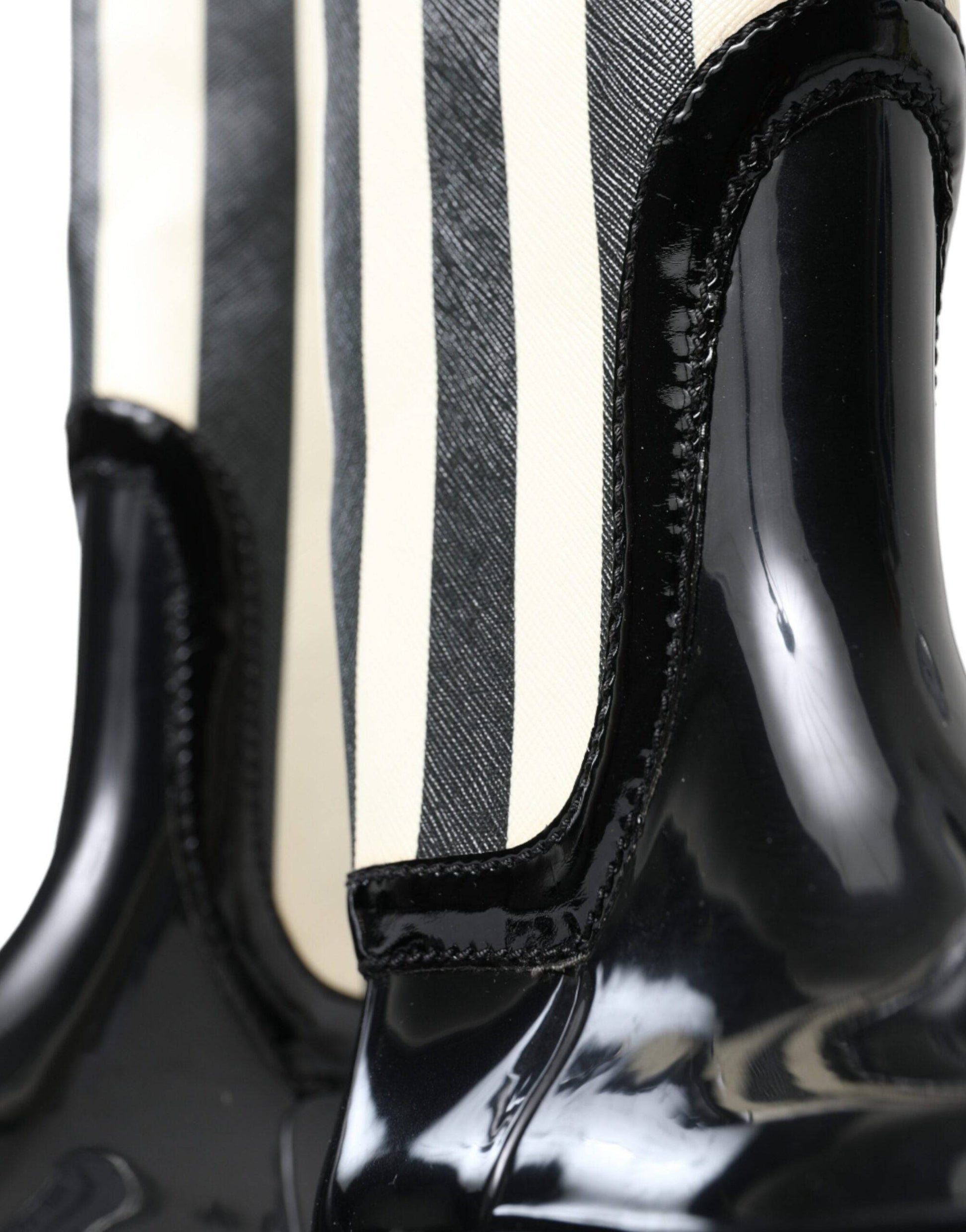 Dolce & Gabbana Black and White Striped Knee High Boots - ACCEXO
